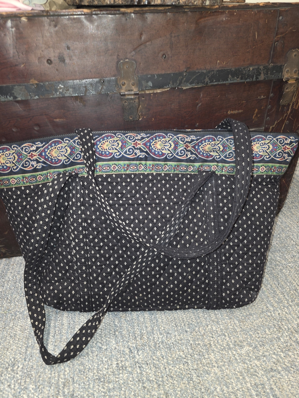 Vera Bradley Vintage Quilted Black Patterned Miller Tote Bag